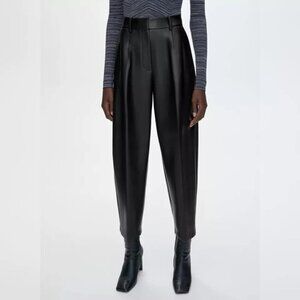 Aritzia Wilfred Black High Waisted Faux Leather Pleated Wide Leg Pants Size 00